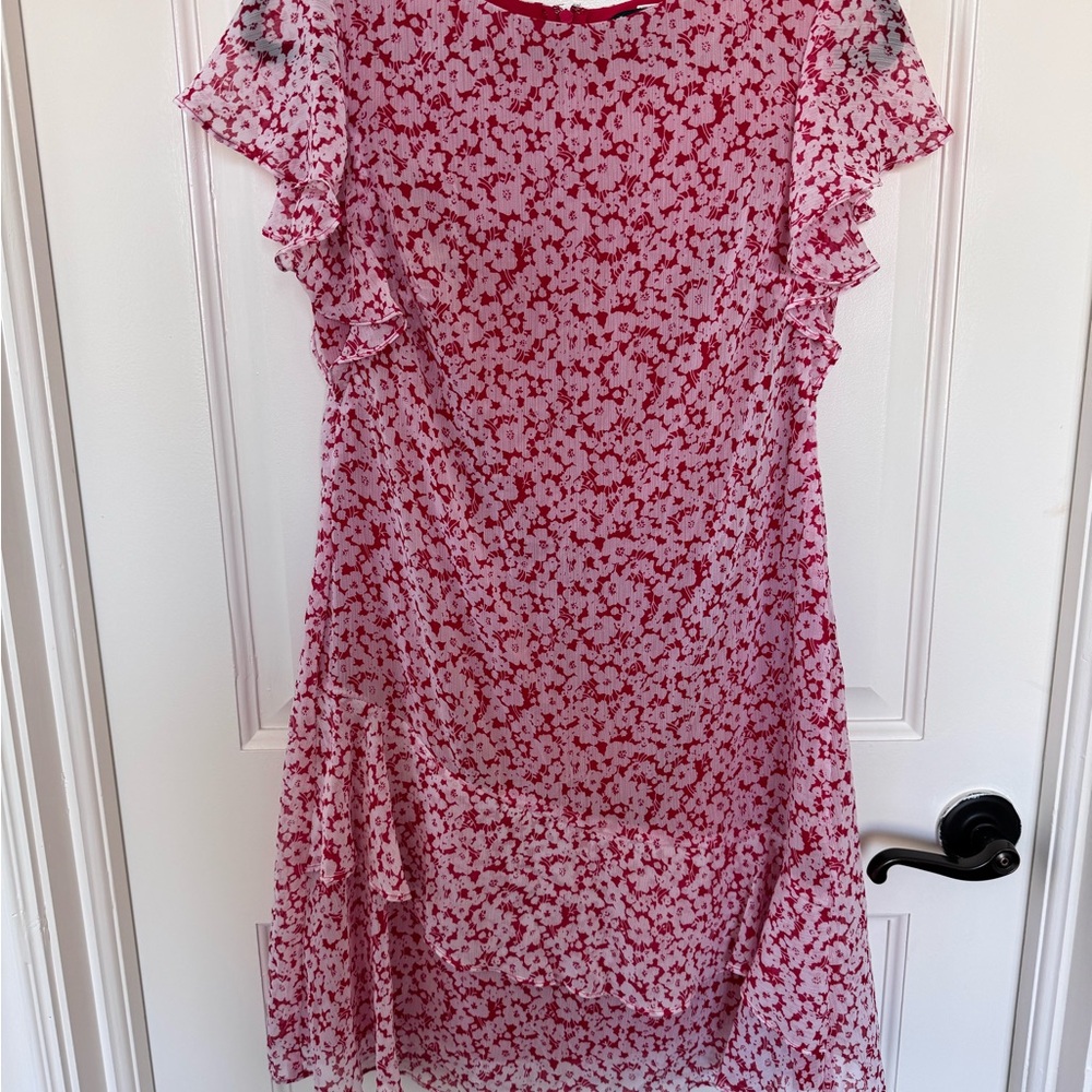 LAUREN Ralph Lauren Dress, Size 2P Red with White Flowers Ruffle Skirt - Picture 7 of 13